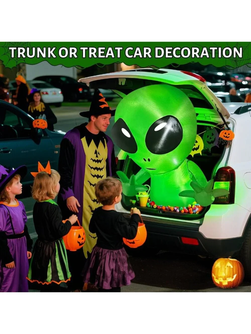 3 Ft Inflatable Alien Halloween Decoration with LEDs for Trunk or Treat & Yard
